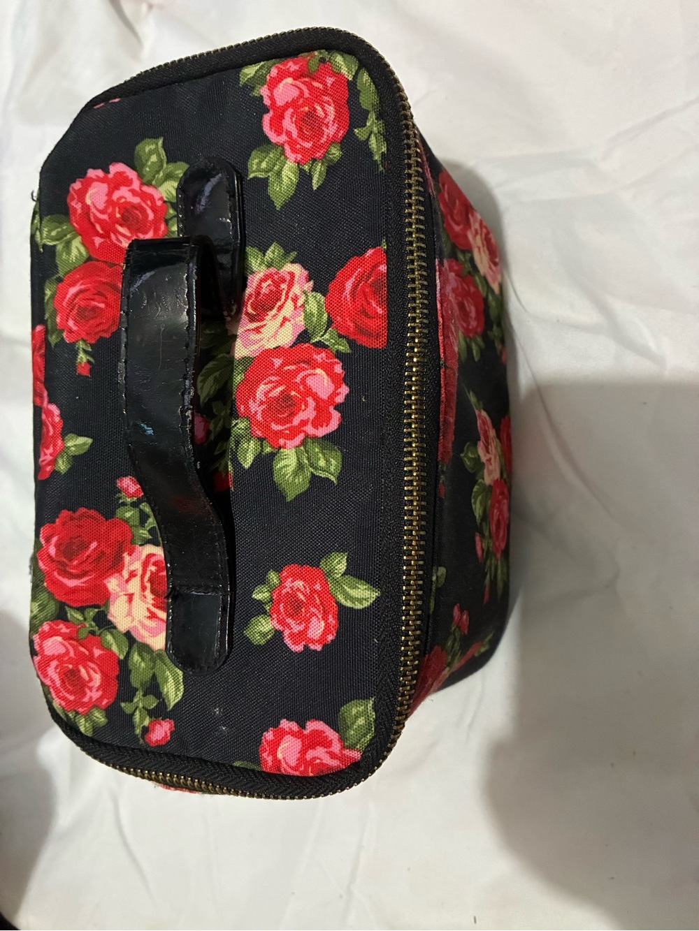 Floral Rose Cosmetic Case - Black and Red
